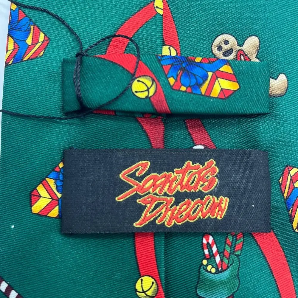 Santa's‎ Dream Green Christmas Holiday Winter Gingerbread Candy Cane Rayon Tie